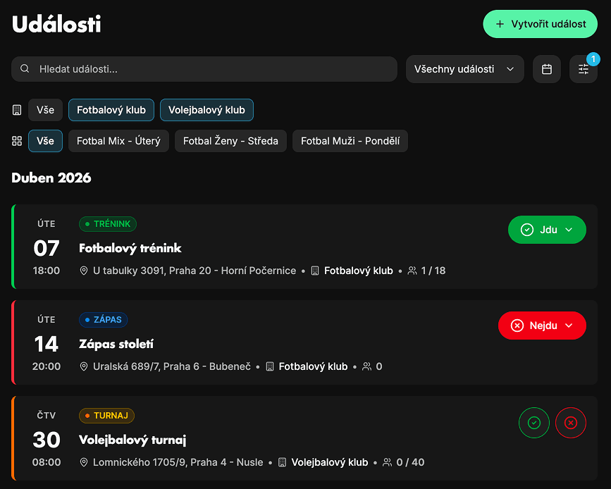 Plánování událostí