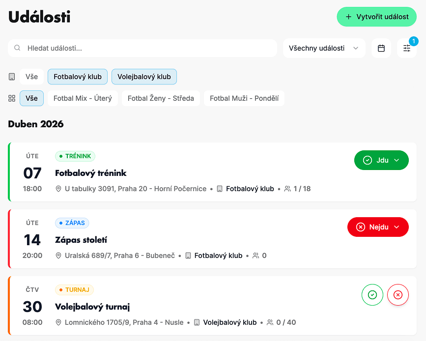 Plánování událostí